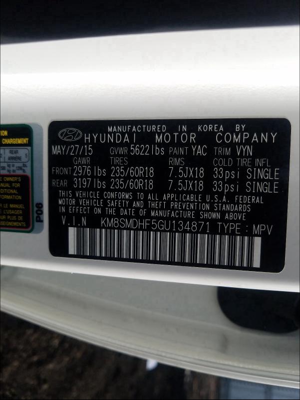 Photo 9 VIN: KM8SMDHF5GU134871 - HYUNDAI SANTA FE S 