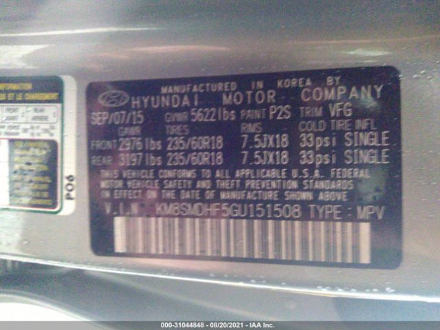 Photo 8 VIN: KM8SMDHF5GU151508 - HYUNDAI SANTA FE 