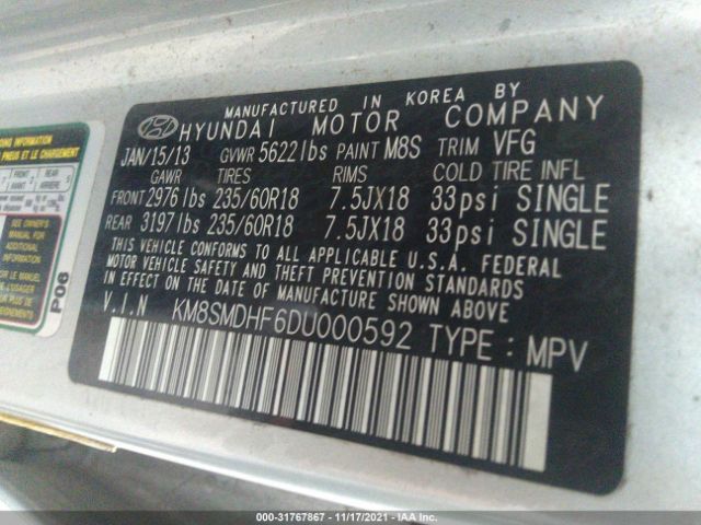 Photo 8 VIN: KM8SMDHF6DU000592 - HYUNDAI SANTA FE 