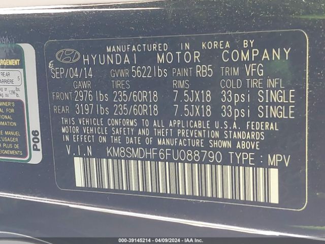 Photo 8 VIN: KM8SMDHF6FU088790 - HYUNDAI SANTA FE 