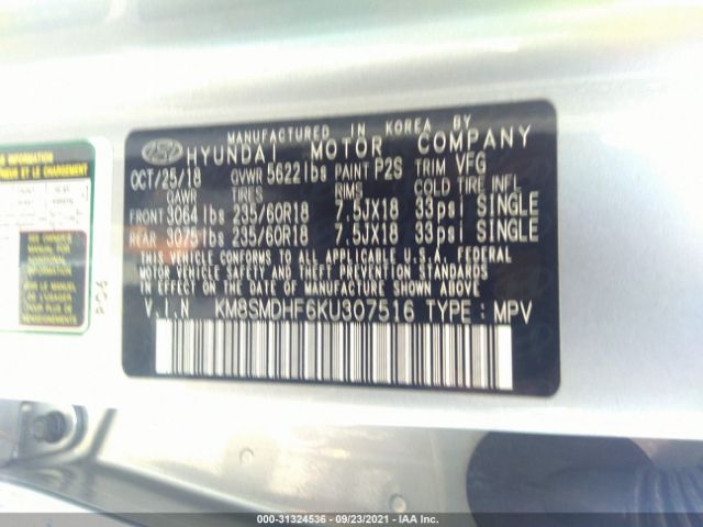 Photo 8 VIN: KM8SMDHF6KU307516 - HYUNDAI SANTA FE XL 