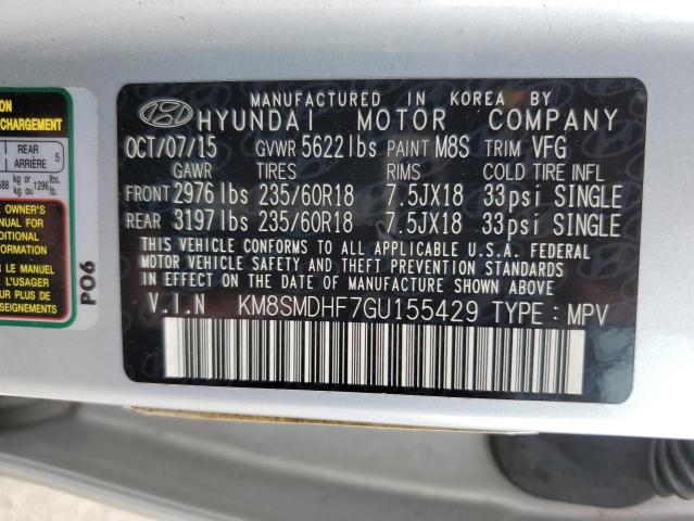 Photo 12 VIN: KM8SMDHF7GU155429 - HYUNDAI SANTA FE S 