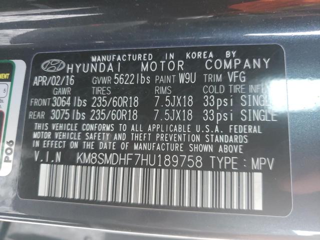 Photo 9 VIN: KM8SMDHF7HU189758 - HYUNDAI SANTA FE S 