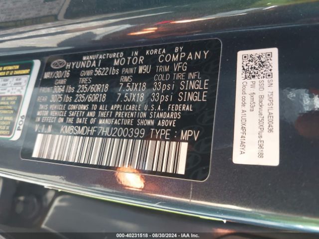 Photo 8 VIN: KM8SMDHF7HU200399 - HYUNDAI SANTA FE 