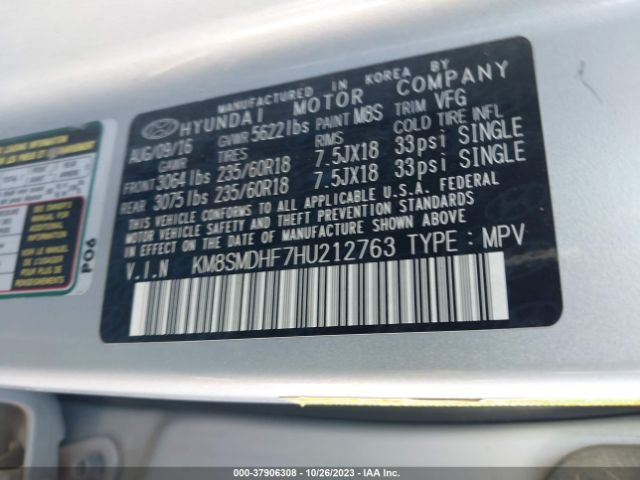 Photo 8 VIN: KM8SMDHF7HU212763 - HYUNDAI SANTA FE 