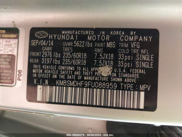 Photo 8 VIN: KM8SMDHF9FU088959 - HYUNDAI SANTA FE 