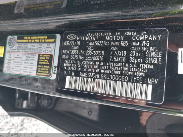 Photo 8 VIN: KM8SMDHF9KU300060 - HYUNDAI SANTA FE XL 