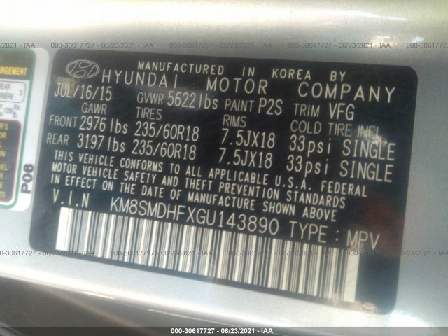 Photo 8 VIN: KM8SMDHFXGU143890 - HYUNDAI SANTA FE 