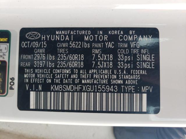 Photo 11 VIN: KM8SMDHFXGU155943 - HYUNDAI SANTA FE S 