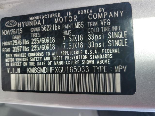 Photo 12 VIN: KM8SMDHFXGU165033 - HYUNDAI SANTA FE S 