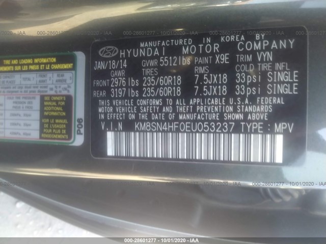 Photo 8 VIN: KM8SN4HF0EU053237 - HYUNDAI SANTA FE 