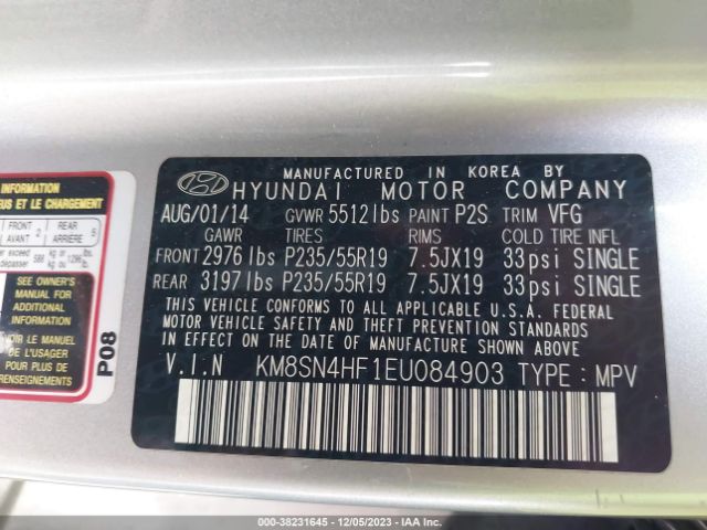 Photo 8 VIN: KM8SN4HF1EU084903 - HYUNDAI SANTA FE 