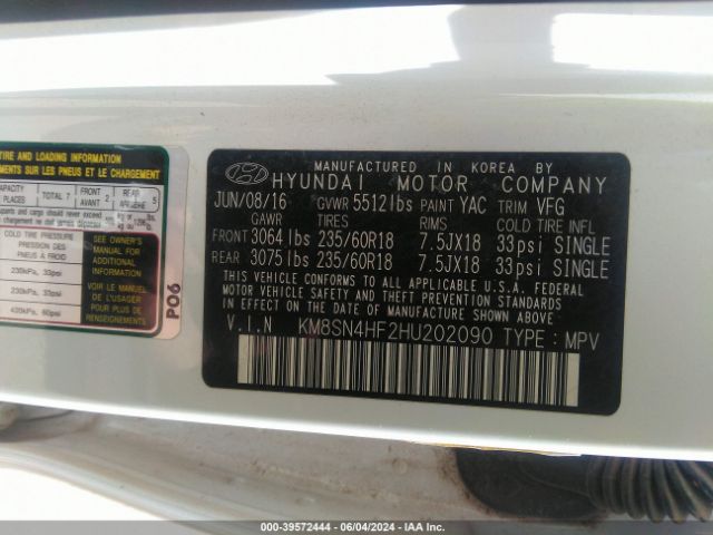 Photo 8 VIN: KM8SN4HF2HU202090 - HYUNDAI SANTA FE 