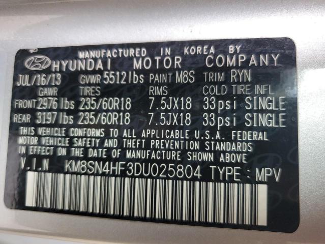 Photo 12 VIN: KM8SN4HF3DU025804 - HYUNDAI SANTA FE 