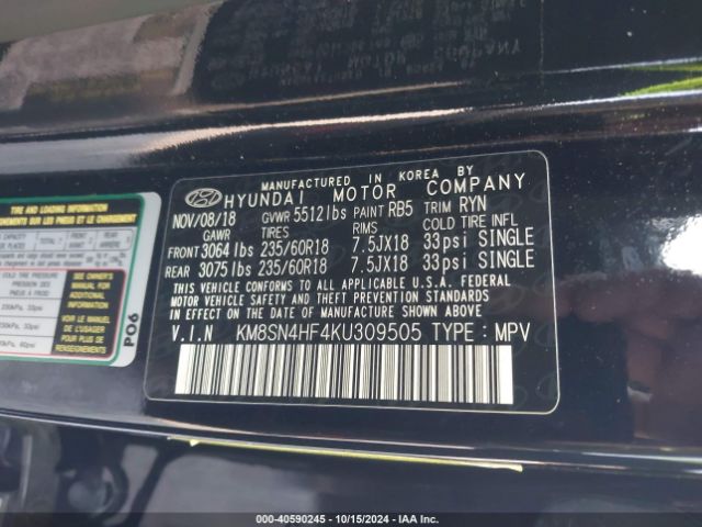 Photo 8 VIN: KM8SN4HF4KU309505 - HYUNDAI SANTA FE XL 