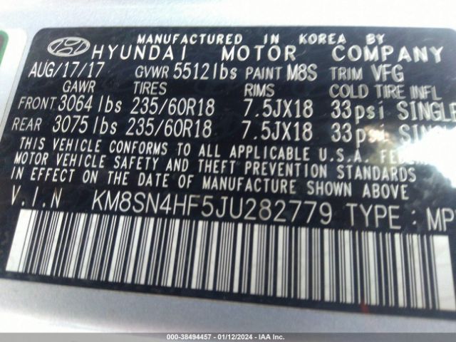 Photo 8 VIN: KM8SN4HF5JU282779 - HYUNDAI SANTA FE 