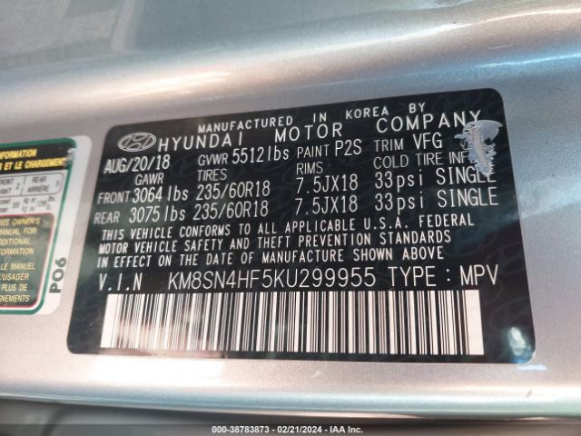 Photo 8 VIN: KM8SN4HF5KU299955 - HYUNDAI SANTA FE XL 