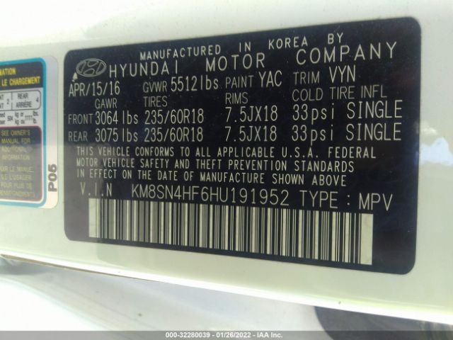 Photo 8 VIN: KM8SN4HF6HU191952 - HYUNDAI SANTA FE 