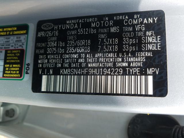 Photo 9 VIN: KM8SN4HF9HU194229 - HYUNDAI SANTA FE S 