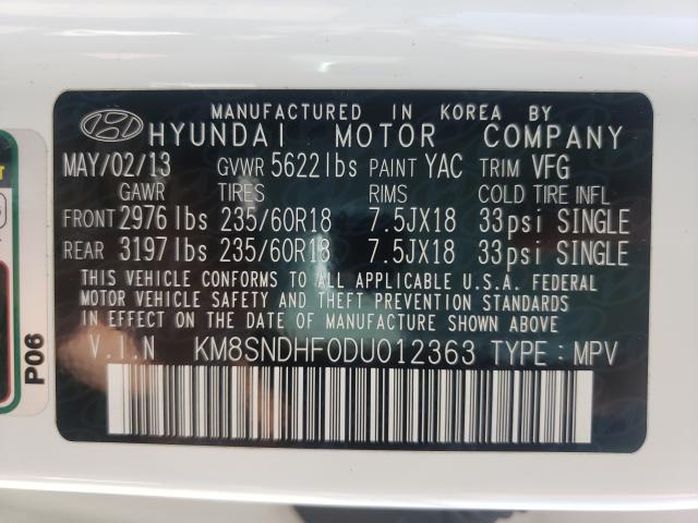 Photo 9 VIN: KM8SNDHF0DU012363 - HYUNDAI SANTA FE G 