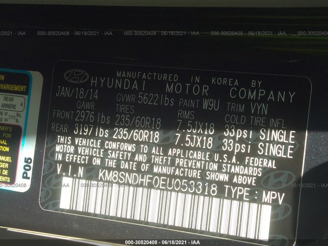 Photo 8 VIN: KM8SNDHF0EU053318 - HYUNDAI SANTA FE 