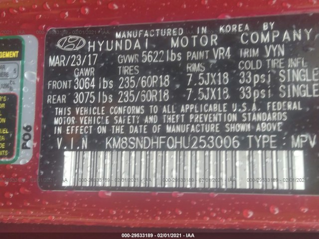 Photo 8 VIN: KM8SNDHF0HU253006 - HYUNDAI SANTA FE 