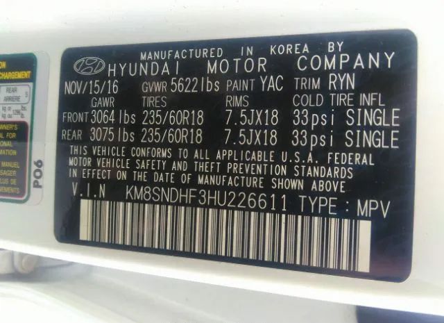 Photo 8 VIN: KM8SNDHF3HU226611 - HYUNDAI SANTA FE 