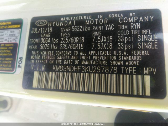 Photo 8 VIN: KM8SNDHF3KU297878 - HYUNDAI SANTA FE XL 