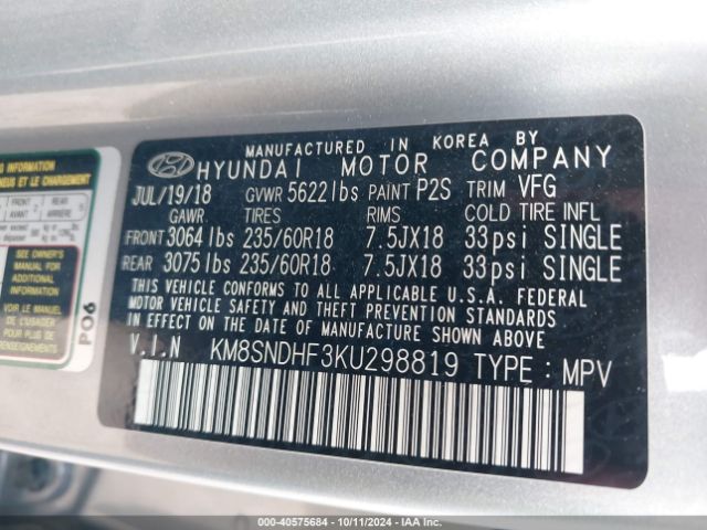 Photo 8 VIN: KM8SNDHF3KU298819 - HYUNDAI SANTA FE XL 