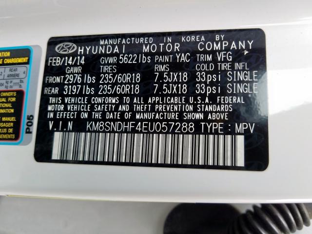 Photo 9 VIN: KM8SNDHF4EU057288 - HYUNDAI SANTA FE G 