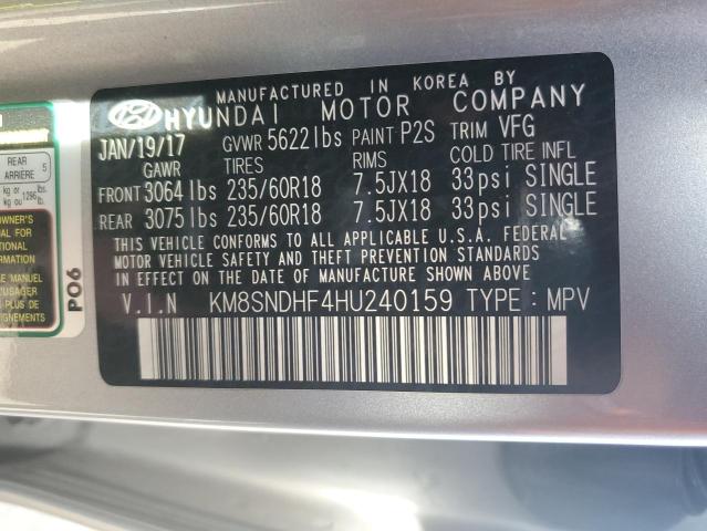 Photo 11 VIN: KM8SNDHF4HU240159 - HYUNDAI SANTA FE S 