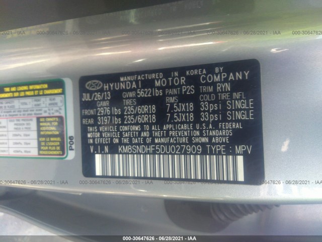 Photo 8 VIN: KM8SNDHF5DU027909 - HYUNDAI SANTA FE 