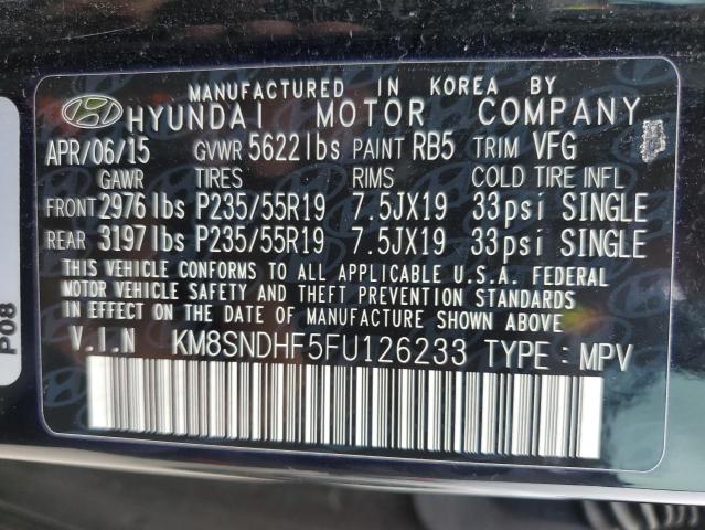 Photo 12 VIN: KM8SNDHF5FU126233 - HYUNDAI SANTA FE G 