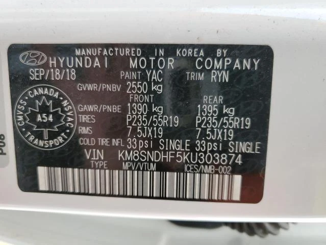 Photo 12 VIN: KM8SNDHF5KU303874 - HYUNDAI SANTA FE X 