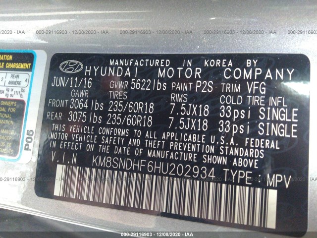 Photo 8 VIN: KM8SNDHF6HU202934 - HYUNDAI SANTA FE 