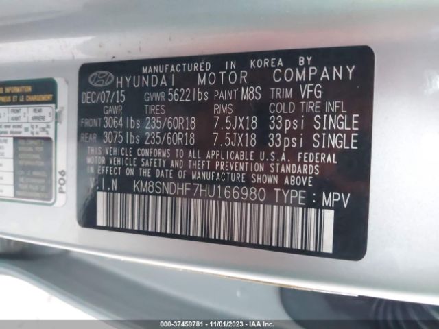 Photo 8 VIN: KM8SNDHF7HU166980 - HYUNDAI SANTA FE 