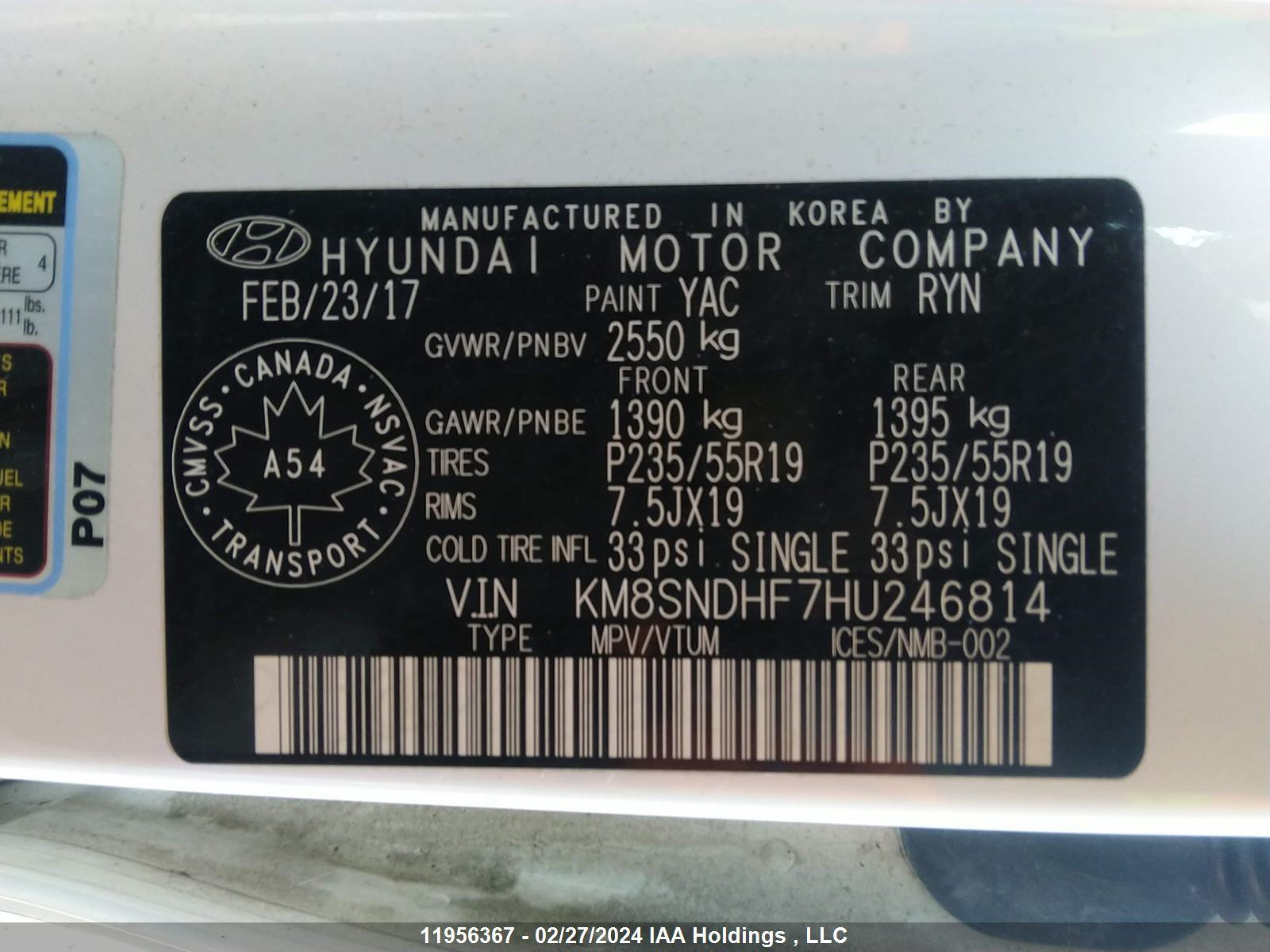 Photo 8 VIN: KM8SNDHF7HU246814 - HYUNDAI SANTA FE 