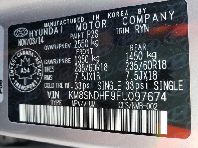 Photo 9 VIN: KM8SNDHF9FU097674 - HYUNDAI SANTA FE G 