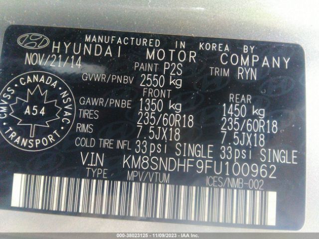 Photo 8 VIN: KM8SNDHF9FU100962 - HYUNDAI SANTA FE 