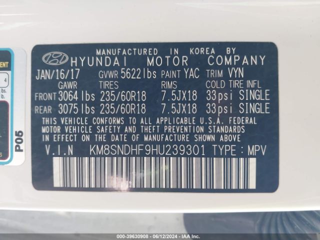 Photo 8 VIN: KM8SNDHF9HU239301 - HYUNDAI SANTA FE 