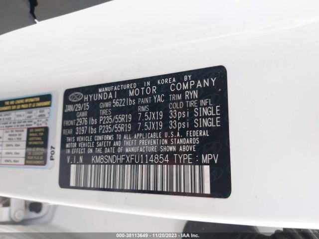 Photo 8 VIN: KM8SNDHFXFU114854 - HYUNDAI SANTA FE 