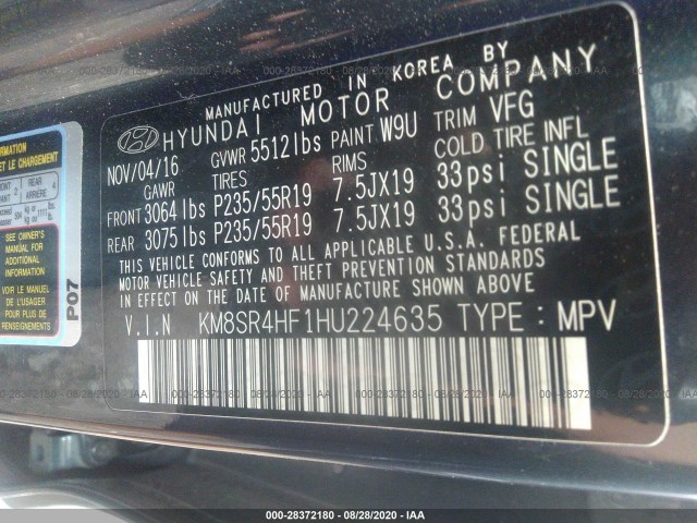 Photo 8 VIN: KM8SR4HF1HU224635 - HYUNDAI SANTA FE 