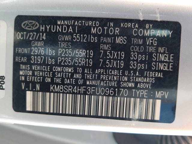 Photo 9 VIN: KM8SR4HF3FU096170 - HYUNDAI SANTA FE G 