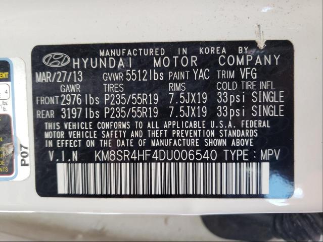 Photo 9 VIN: KM8SR4HF4DU006540 - HYUNDAI SANTA FE L 