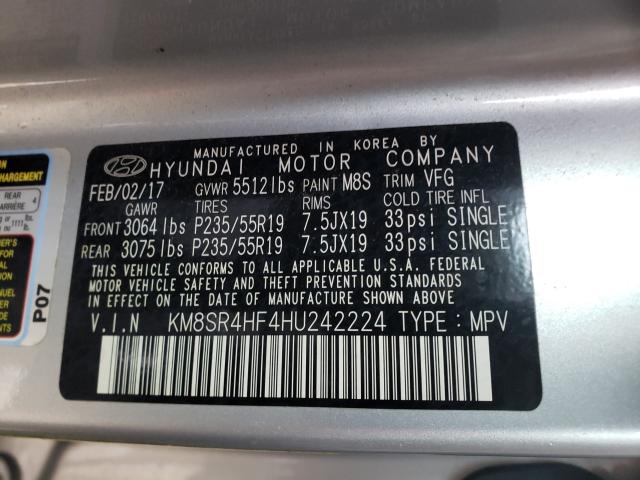 Photo 9 VIN: KM8SR4HF4HU242224 - HYUNDAI SANTA FE S 