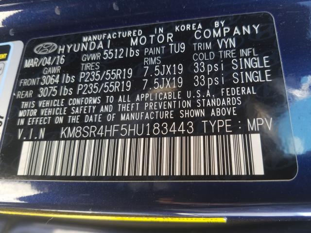 Photo 9 VIN: KM8SR4HF5HU183443 - HYUNDAI SANTA FE 