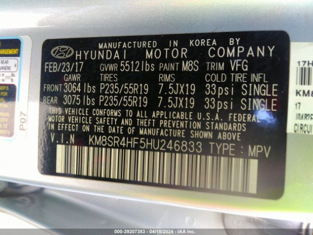 Photo 8 VIN: KM8SR4HF5HU246833 - HYUNDAI SANTA FE 