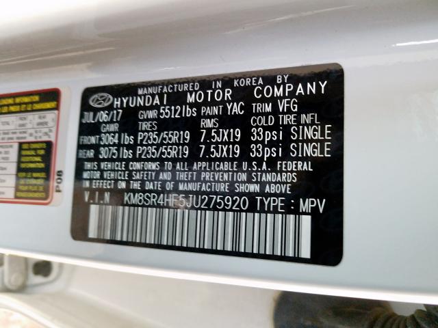 Photo 9 VIN: KM8SR4HF5JU275920 - HYUNDAI SANTA FE S 