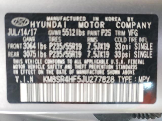 Photo 9 VIN: KM8SR4HF5JU277828 - HYUNDAI SANTA FE S 