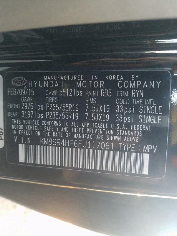 Photo 9 VIN: KM8SR4HF6FU117061 - HYUNDAI SANTA FE G 